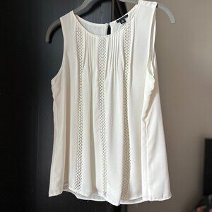NWOT Ann Taylor Sleeveless Top Pintuck and Lace Detail Ivory White